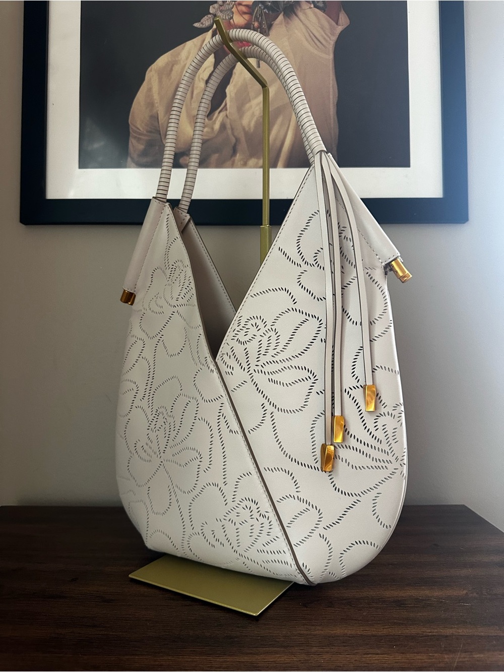 Donna Karan Baldwin Floral Patten Perforated Shoulder Bag
